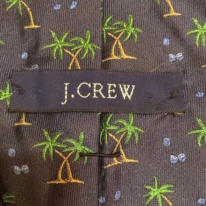 J Crew 100% Silk USA Made Tie Navy Blue Green Palm Trees